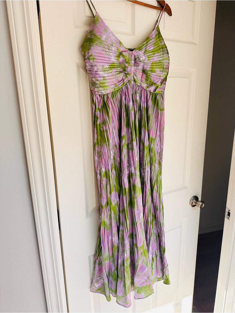 Astr Lavender and Green Floral Spaghetti-Strap Maxi Dress